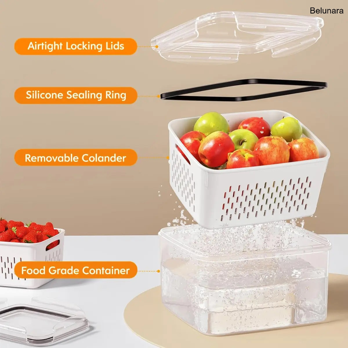 5-Pack Stackable Fridge Organizers with Colander, BPA-Free Food Storage