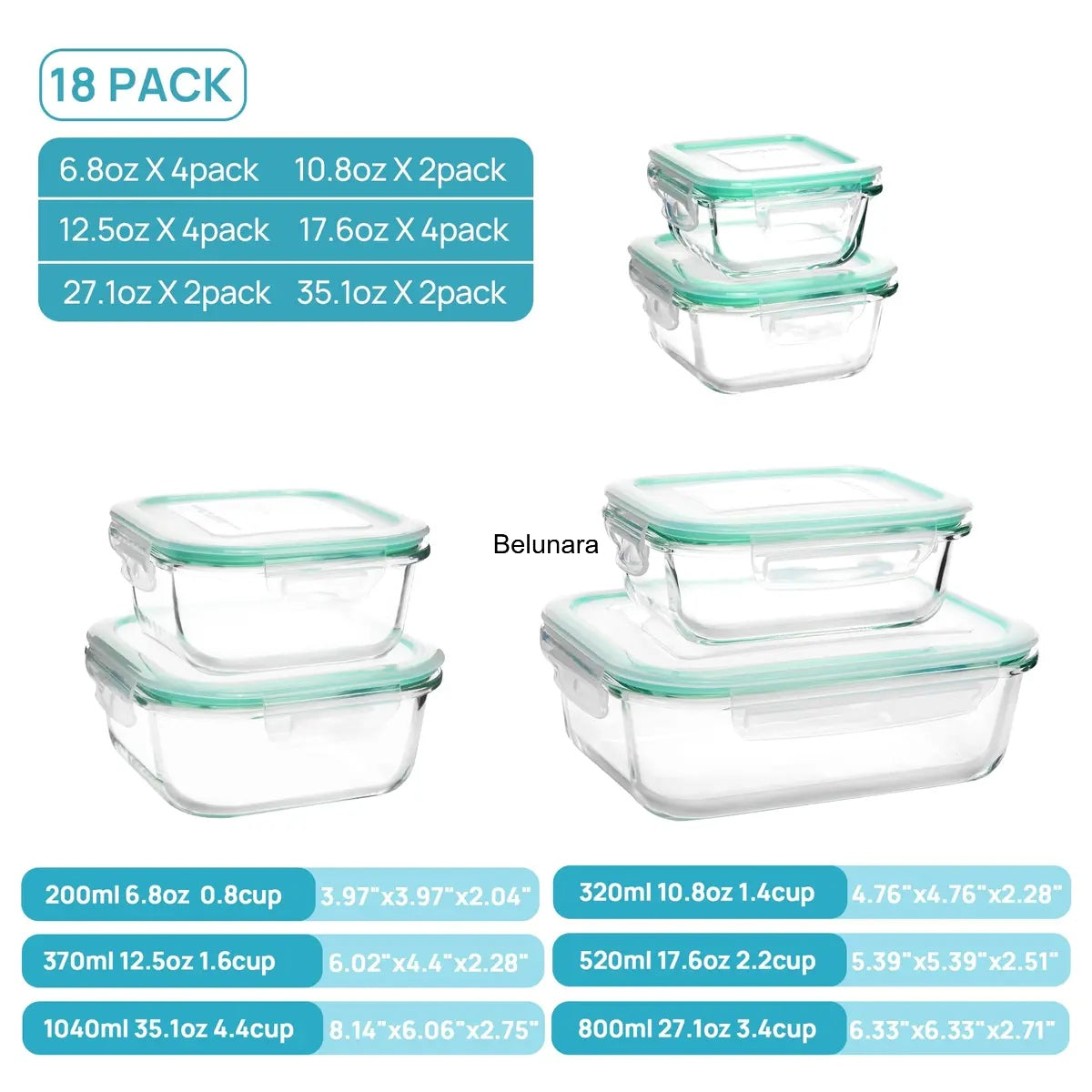 18-Pack Glass Food Storage Containers with Lids, Stackable, Microwave & Dishwasher Safe