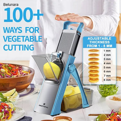 4-in-1 Stainless Steel Vegetable Slicer, Adjustable 0.1-8mm Dicer & Shredder