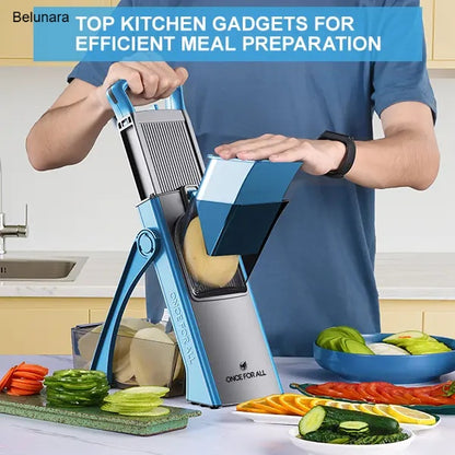 4-in-1 Stainless Steel Vegetable Slicer, Adjustable 0.1-8mm Dicer & Shredder