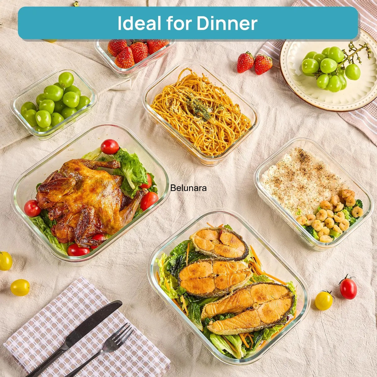 18-Pack Glass Food Storage Containers with Lids, Stackable, Microwave & Dishwasher Safe
