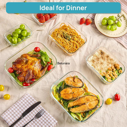 18-Pack Glass Food Storage Containers with Lids, Stackable, Microwave & Dishwasher Safe
