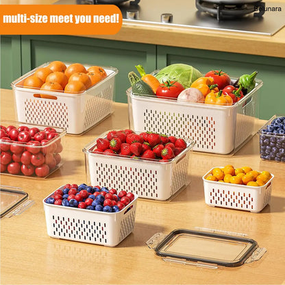 5-Pack Stackable Fridge Organizers with Colander, BPA-Free Food Storage