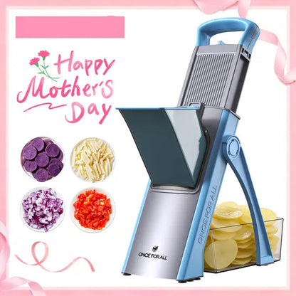 4-in-1 Stainless Steel Vegetable Slicer, Adjustable 0.1-8mm Dicer & Shredder