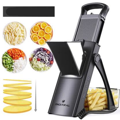 4-in-1 Stainless Steel Vegetable Slicer, Adjustable 0.1-8mm Dicer & Shredder